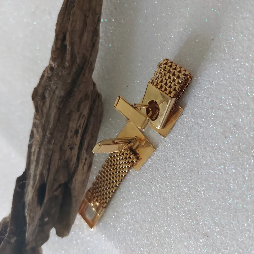 Dante Gold Mesh Cuff Links with Textured Design, Estate Jewelry, Vintage